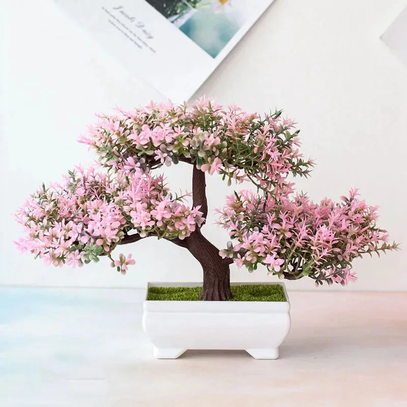 Bonsaï Artificiel en Pot – Plante Décorative avec Fleurs, Mini-Arbre pour Décoration de Table, Maison, Bureau, Hôtel et Jardin