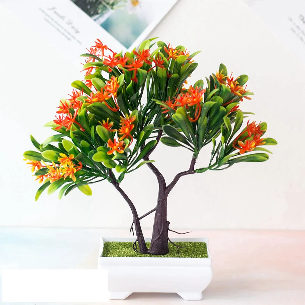 Bonsaï Artificiel en Pot – Plante Décorative avec Fleurs, Mini-Arbre pour Décoration de Table, Maison, Bureau, Hôtel et Jardin