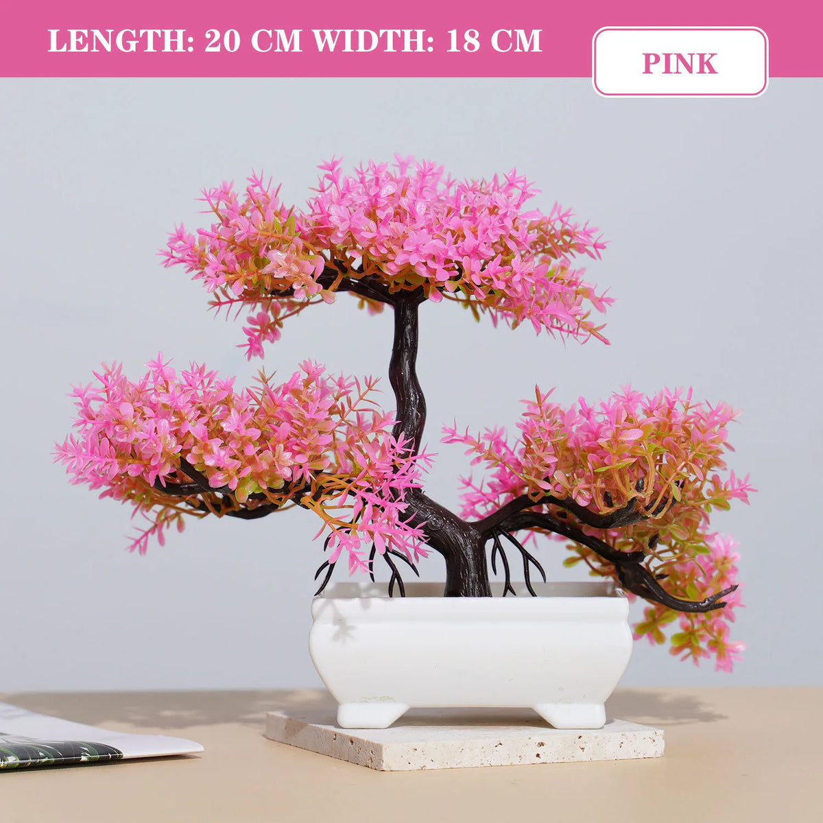 Bonsaï Artificiel en Pot – Plante Décorative avec Fleurs, Mini-Arbre pour Décoration de Table, Maison, Bureau, Hôtel et Jardin