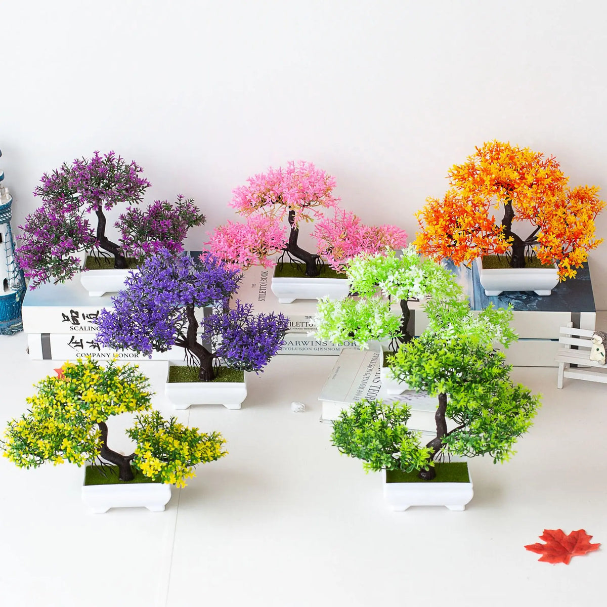 Bonsaï Artificiel en Pot – Plante Décorative avec Fleurs, Mini-Arbre pour Décoration de Table, Maison, Bureau, Hôtel et Jardin