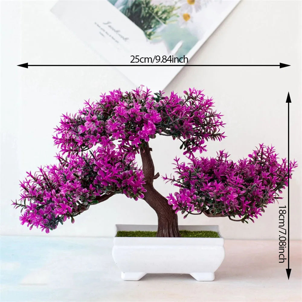 Bonsaï Artificiel en Pot – Plante Décorative avec Fleurs, Mini-Arbre pour Décoration de Table, Maison, Bureau, Hôtel et Jardin