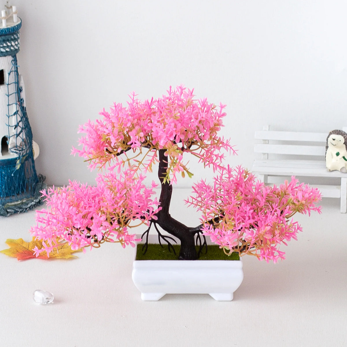 Bonsaï Artificiel en Pot – Plante Décorative avec Fleurs, Mini-Arbre pour Décoration de Table, Maison, Bureau, Hôtel et Jardin