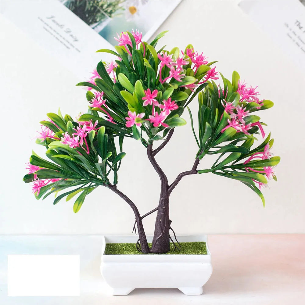 Bonsaï Artificiel en Pot – Plante Décorative avec Fleurs, Mini-Arbre pour Décoration de Table, Maison, Bureau, Hôtel et Jardin